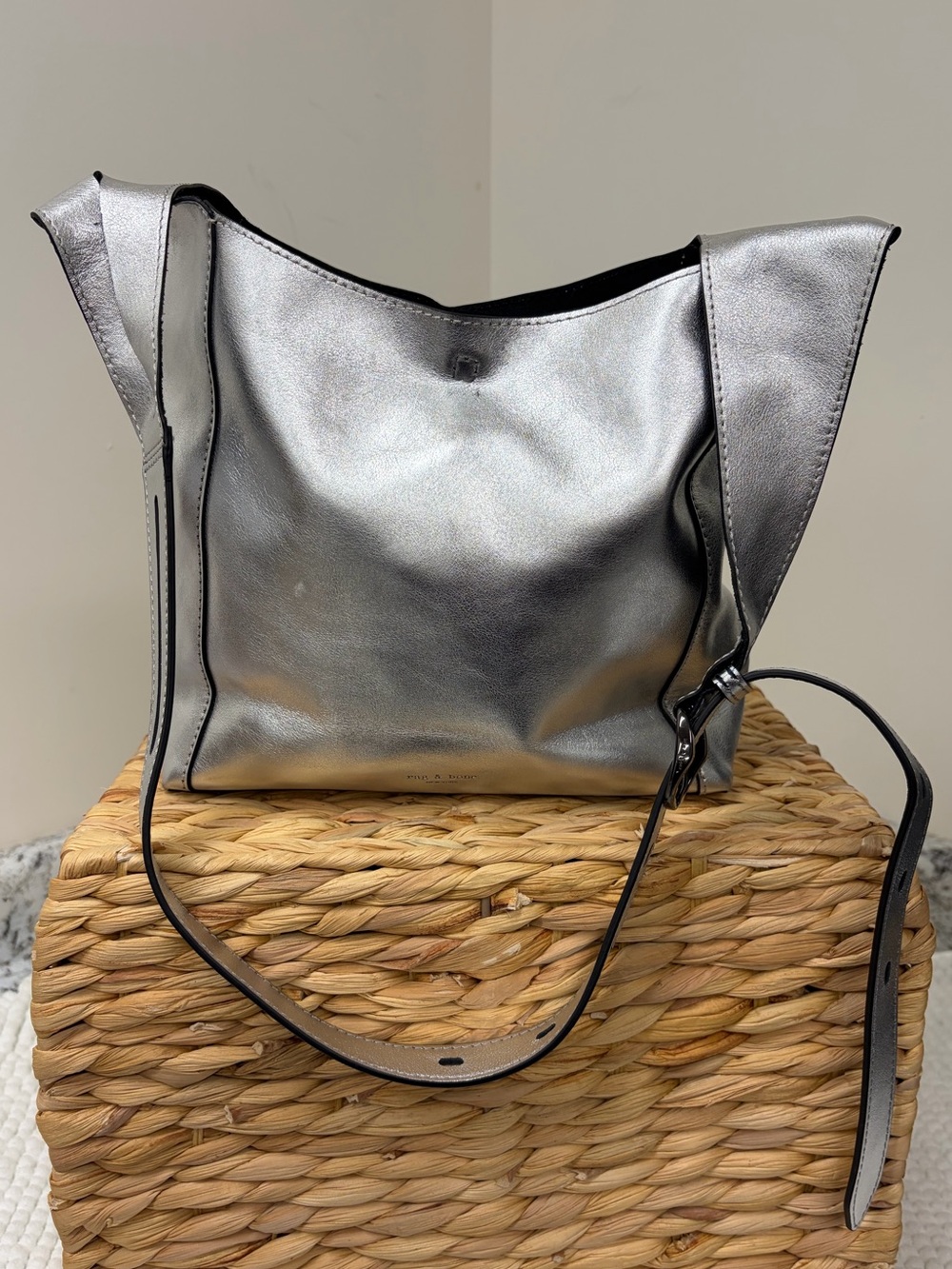 rag & bone Metallic Silver Leather Hobo Shoulder Bag